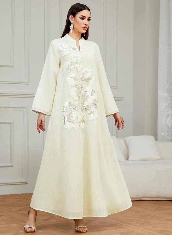 Take Two Women Beige Sequin Embroidered Jalabiya